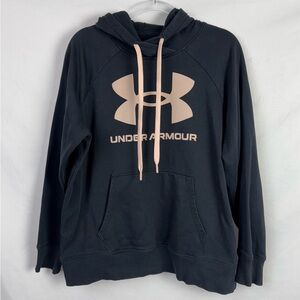 Women's UA Rival Fleece Black Hoodie w/Salmon Pink Logo/Ties - Size Large